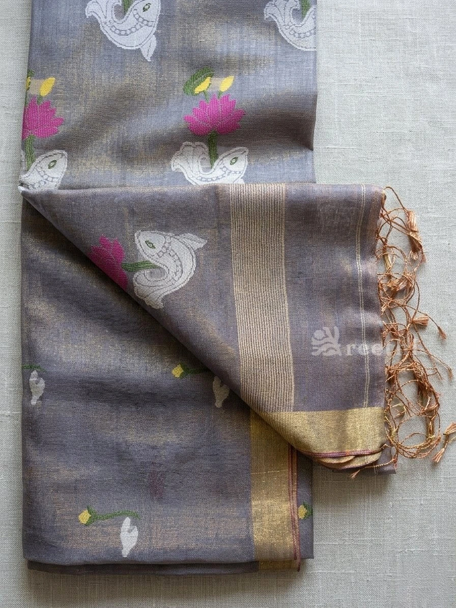Linen Tissue Jamdani - Slate Grey